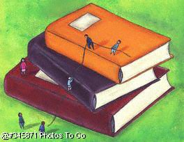 People climbing books